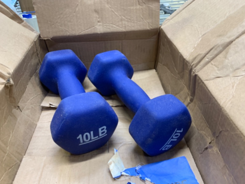 Photo 1 of Amazon Basics Neoprene Coated Dumbbell Hand Weight Set, 10-Pound, Set of 2, Navy Blue 