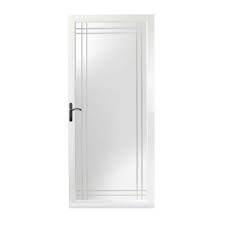 Photo 1 of 3000 Series 36 in. x 80 in. White Left-Hand Full View Etched Interchangeable Aluminum Storm Door with Brass Hardware
