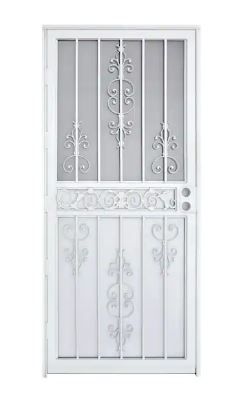 Photo 1 of 36 in. x 80 in. 409 Series Spanish Lace Steel White Prehung Security Door
