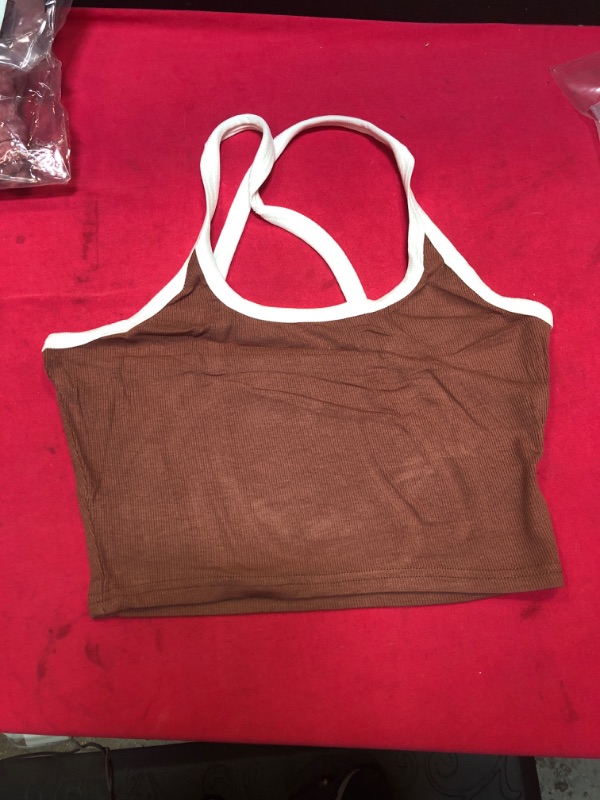 Photo 2 of   SIZE LARGE Micticsi Women's Sexy Sleeveless Ribbed Knit Shirt Back Cross Solid Cami Crop Tops