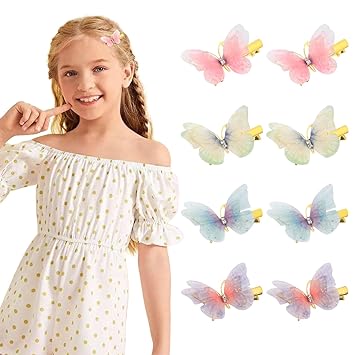 Photo 1 of  8 Pieces Pearls Butterfly Hair Clips Mini Cute Small Realistic Colorful Hair Clips Barrette Hair Accessories for Women, Girls and Baby Kids