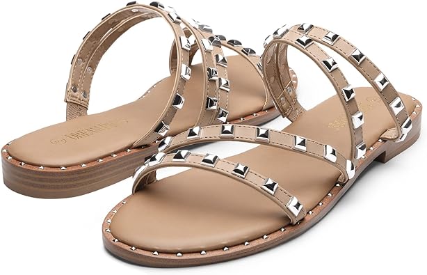 Photo 1 of  SIZE 7 Visit the DREAM PAIRS Store
DREAM PAIRS Women's Clear Studded Rhinestone Slide Sandals Slip on Open Toe Cute Flat Sandals for Summer