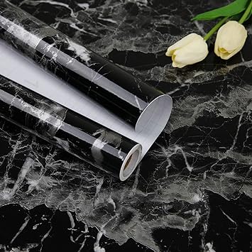 Photo 1 of  Black Marble Paper  Off-White Marble Texture Easy to Apply Decorative Wallpaper
