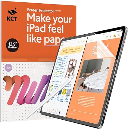 Photo 1 of KCT 2 Pack Paperfeel Screen Protector Compatible with iPad Pro 12.9 (2022 & 2021 & 2020 & 2018 Models), Matte PET Film for Drawing No Glare and Paperfeel with Easy Installation Kit