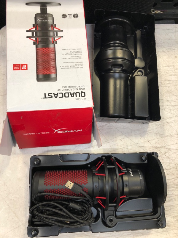 Photo 2 of Newest HyperX - QuadCast USB Multi-Pattern Electret Condenser Microphone | 2020 Edition | for PS4, PC and Mac | Pop Filter | Anti-Vibration Shock Mount | | Red - Black | with KWALICABLE Bundle