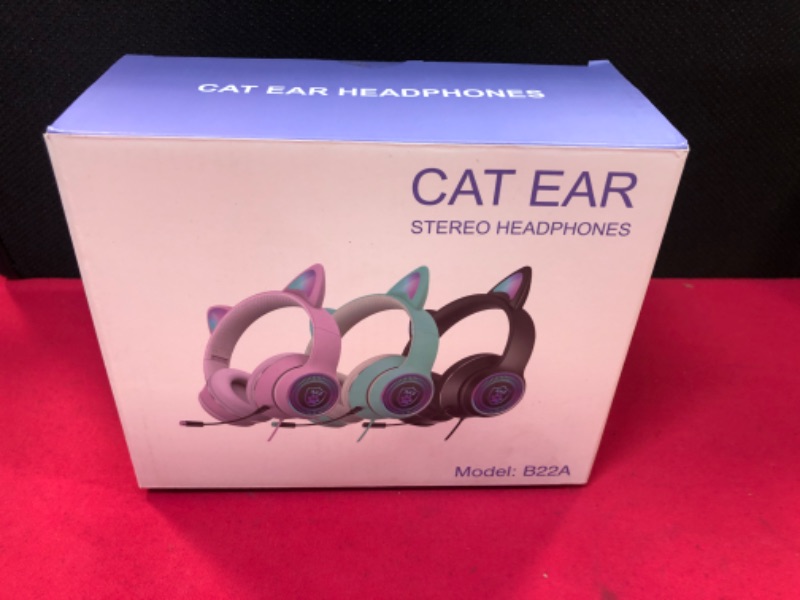 Photo 2 of Cat Ear Gaming Headphones Wired AUX 3.5mm with LED Light, VIGROS Flashing Stereo Game Headphones Surround Sound Over-Ear Headsets with Microphone Fit Kids & Adult for PC, PS4, Switch, Mobile, Laptop Pink-Wire
