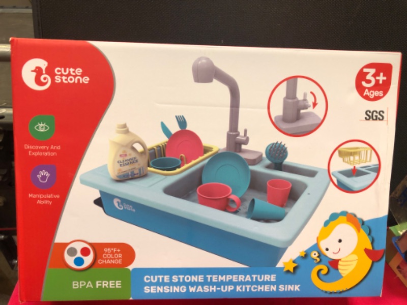 Photo 1 of CUTE STONE Kitchen Sink Toys Blue and Tea Party Playset, Great Gift for Boys Girls