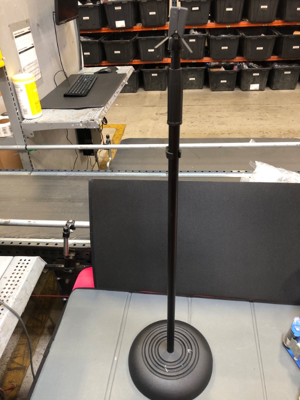 Photo 2 of  Compact Base Black Microphone Stand - Mic Holder Adjustable Height from 33.5" to 60.24'' High w/ Telescoping Boom Arm Length at 33.46” - Solid Die Cast Base Ultra-Light for Easy Transport PMKS5