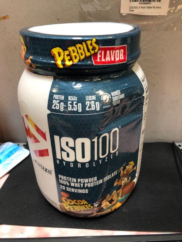 Photo 2 of Dymatize ISO100 Hydrolyzed Protein Powder, 100% Whey Isolate Protein, 25g of Protein, 5.5g BCAAs, Gluten Free, Fast Absorbing, Easy Digesting, Cocoa Pebbles, 20 Servings Cocoa Pebbles 20.0 Servings (Pack of 1)      exp  04-2025