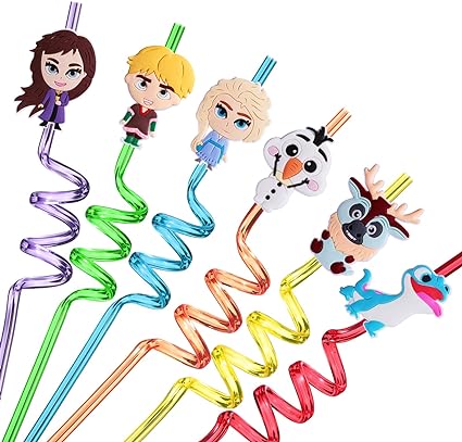 Photo 1 of 24 Frozens Elsa Straws with 2 Cleaning Brush 6 Designs Great for Birthday as Party Favors and Party Supplies