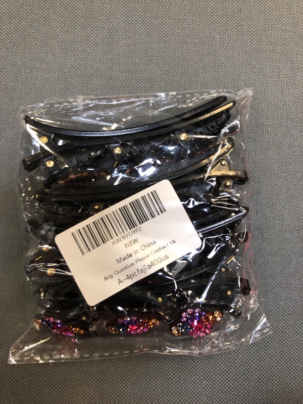 Photo 2 of 4PCS Satin Fabric Hair Bands, Clover Rhinestone Hair Clip, Fashion Double Layer Mini Hair Clips No-Slip Grip Jaw Clips Glitter Teeth Clips Rhinestone Hair Clips, Cute Hairpin Gifts black