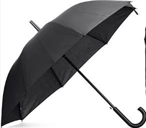 Photo 1 of  Stick Umbrella with J Hook Handle 47 inch Large Windproof Auto Open Pongee Umbrella for Women Men Rainy Sunny Wedding and Events Black
