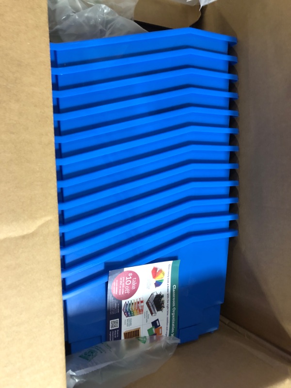 Photo 2 of Really Good Stuff Non-Tip Book and Binder Holders, 5½” by 13½” by 7¾” (Set of 12) – 21 Colors Available - Magazine, Folder Bins with Stabilizer Wings, Built-in Label Holder – Durable, Won’t Fall Over Blue