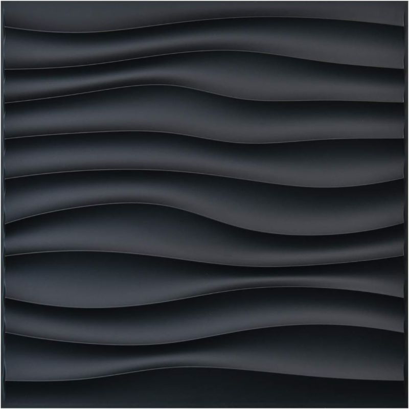 Photo 1 of Art3d PVC Wave Panels for Interior Wall Decor, Black Textured 3D Wall Tiles, 19.7" x 19.7" (12 Pack)
