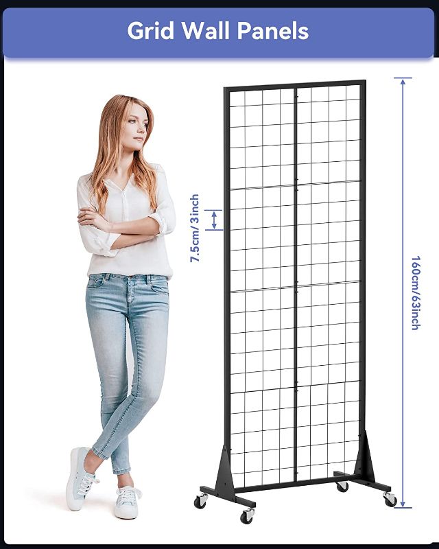 Photo 1 of 2'x5.5' Ft Gridwall Panel Display Stand Heavy Movable Floorstanding Grid Wall Panels Retail Display Rack Craft Show Wire Grid Wall with T-Base