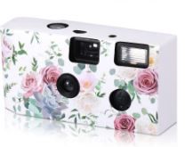 Photo 1 of Zhengmy Disposable Camera 34mm Single Use Camera Bulk Flash and Hand Strap Disposable Camera One Time Camera Gathering Wedding Anniversary Travel Camp Party Supply Colorful Film Pink Rose Colorful Film