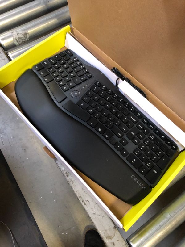 Photo 2 of DeLUX Wired Ergonomic Split Keyboard with Wrist Rest, [Standard Ergo] Keyboard Series with 2 USB Passthrough, Natural Typing Reducing Hand Pressure, 107 Keys for Windows and Mac OS (GM901U-Black)