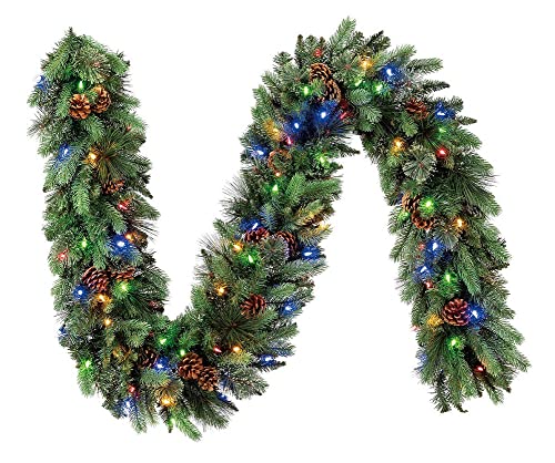 Photo 4 of Pre-Lit 9 Ft Garland with 90 Dual Color LED Lights and Pinecones. Kirkland Signature 9-FT Pre-Lit Garland. 90 Dual Color LED Lights (White or Multicolor). 400 branch tips, 18 pine cones. For Indoor and Outdoor use. Plug-in powered with a cord