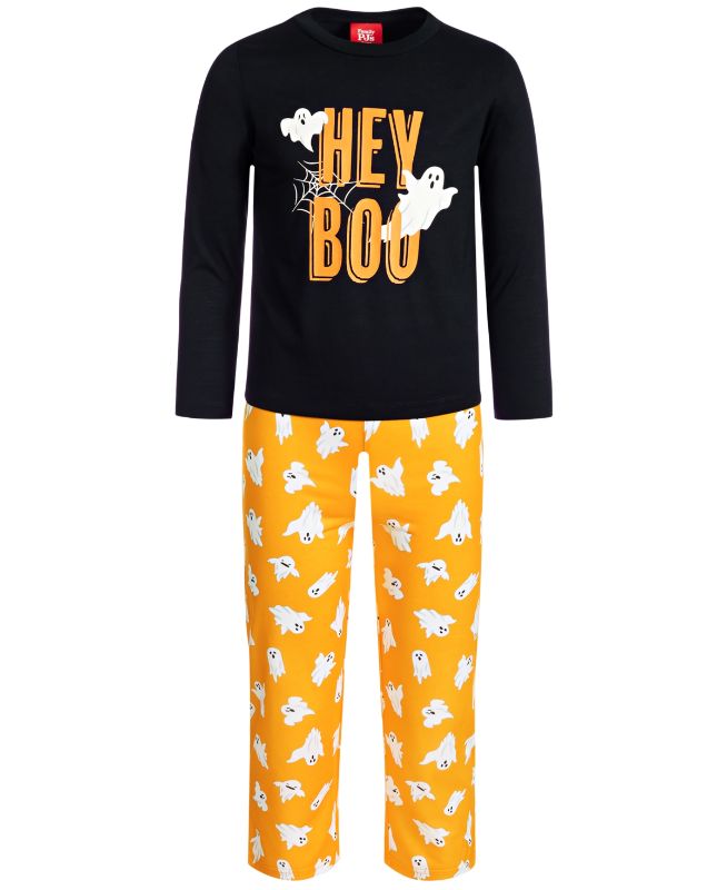 Photo 1 of KIDS SIZE SMALL (6-7) Matching Kid's Halloween Hey Boo Mix It Family Pajama Set, Created for Macy's. Snuggle up with your kid on a chilly fall night in this matching set! Top hits approximately at hip, pants hit approximately at ankle. Crew Neck. Elastic 