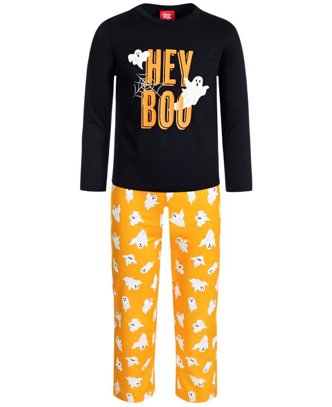 Photo 1 of SIZE 2T - 3T Matching Kid's Halloween Hey Boo Mix It Family Pajama Set, Created for Macy's. Snuggle up with your kid on a chilly fall night in this matching set! Top hits approximately at hip, pants hit approximately at ankle. Crew Neck. Elastic Waistband