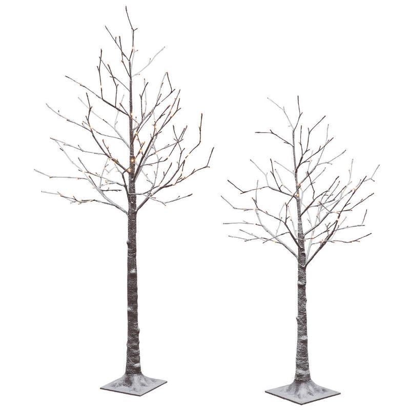 Photo 2 of Flocked LED Birch Tree, Set of 2. Flocked LED Birch Tree, Set of 2 Add a unique look to your holiday decor with this set of two Flocked LED Birch Trees. Illuminated with warm white LED lights that also include 4 different control options. These trees are 