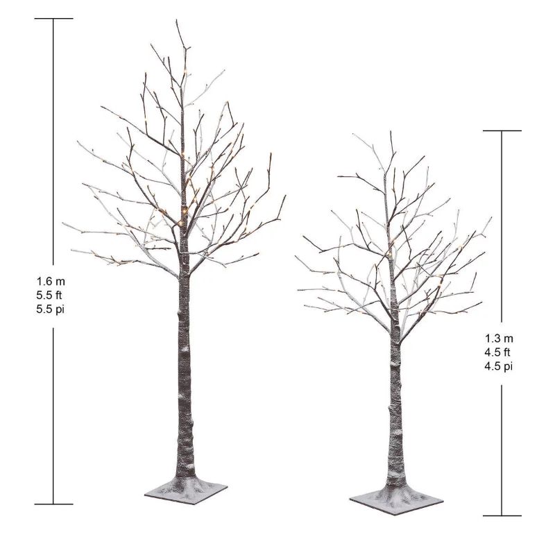 Photo 4 of Flocked LED Birch Tree, Set of 2. Flocked LED Birch Tree, Set of 2 Add a unique look to your holiday decor with this set of two Flocked LED Birch Trees. Illuminated with warm white LED lights that also include 4 different control options. These trees are 