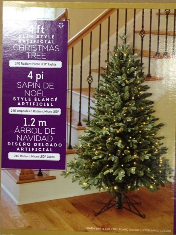Photo 6 of Costco 4' Pre-Lit Radiant Micro LED Slim Artificial Christmas Tree 240 LED Lights. Celebrate Christmas anywhere with this compact 4 ft Pre-Lit Slim Aspen Artificial Christmas Tree. This tree is pre-lit with 240 Radiant Micro LED® lights with 5 different l