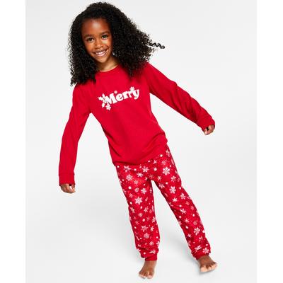 Photo 1 of SIZE LARGE KIDS 10/12   - Matching Kid's Merry Snowflake Mix It Family Pajama Set, Created for Macy's - Candy Red. The littles will be as festive as mom and dad in Family Pajamas' supersoft and comfy jersey set.