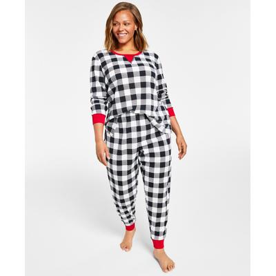 Photo 1 of SIZE MEDIUM - Matching Women's Plus Size Thermal Waffle Buffalo Check Pajama Set, Created for Macy's. Designed for the adults and the kiddos, get festive in these matching pajamas from Family Pajamas. Texture: Thermal Waffle fabric, Search 'Family Pajamas