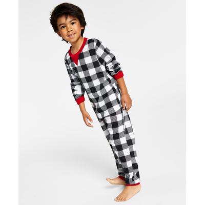 Photo 1 of SIZE M (8)  - Matching Kid's Lightweight Thermal Waffle Buffalo Check Pajama Set, Created for Macy's - Black and White Buffalo Check. The littles will love the fun matching style of this cozy, thermal set from Family Pajamas featuring a classic Buffalo ch