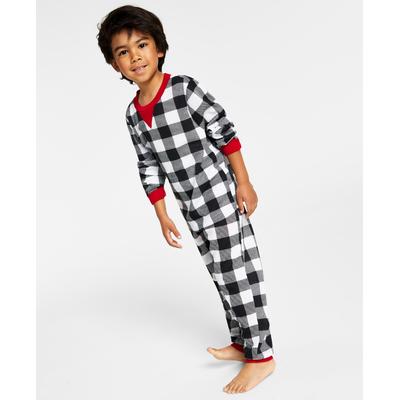 Photo 1 of SIZE XS 4/5 - Matching Kid's Lightweight Thermal Waffle Buffalo Check Pajama Set, Created for Macy's - Black and White Buffalo Check. The littles will love the fun matching style of this cozy, thermal set from Family Pajamas featuring a classic Buffalo ch