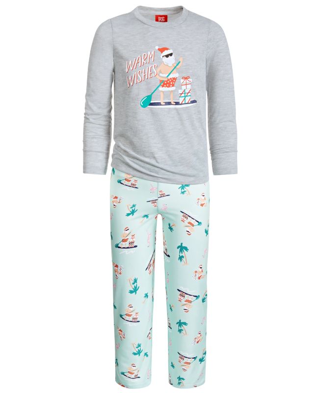 Photo 1 of KIDS SIZE M (8) Matching Kid's Tropical Santa Mix It Family Pajama Set, Created for Macy's - Tea Green. Snuggle up on Christmas morning in this adorable matching Family pajama set!