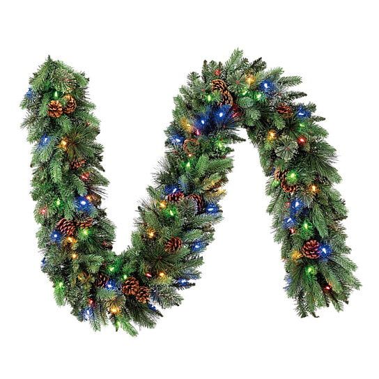 Photo 4 of 9’ Pre-Lit LED Greenery Garland. Features: 90 White / Multi-Color LED Lights. Decorated With Natural Pinecones. Connect up to 4 Garlands Together End-to-End. For Indoor and Outdoor Use. For convenient, yet elegant holiday decorating, this LED 9’ greenery 