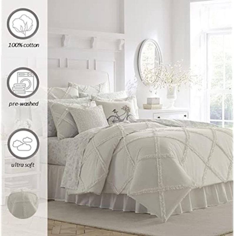 Photo 5 of FULL/QUEEN Laura Ashley Home - Queen Comforter Set, Reversible Cotton Bedding with Matching Shams, Stylish Home Decor for All Seasons (Adelina White) 92"L x 88"W comforter, Two 21"L x 27"W standard shams, Features a white on white dimensional lattice made