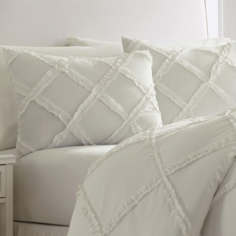 Photo 2 of FULL/QUEEN Laura Ashley Home - Queen Comforter Set, Reversible Cotton Bedding with Matching Shams, Stylish Home Decor for All Seasons (Adelina White) 92"L x 88"W comforter, Two 21"L x 27"W standard shams, Features a white on white dimensional lattice made