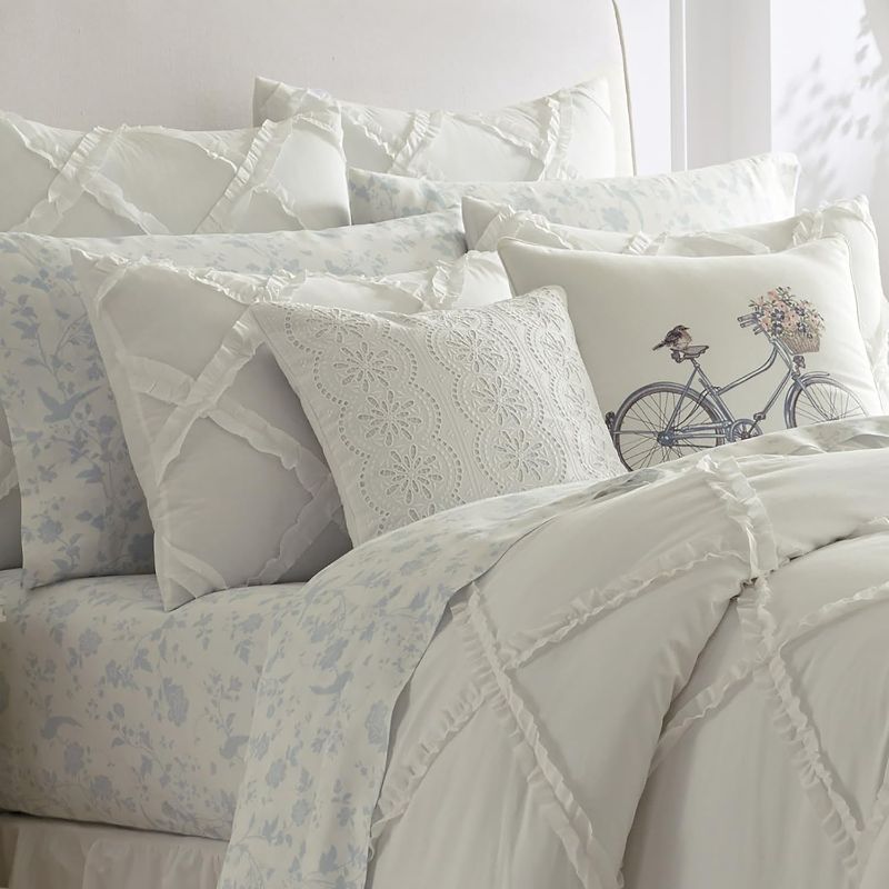 Photo 3 of FULL/QUEEN Laura Ashley Home - Queen Comforter Set, Reversible Cotton Bedding with Matching Shams, Stylish Home Decor for All Seasons (Adelina White) 92"L x 88"W comforter, Two 21"L x 27"W standard shams, Features a white on white dimensional lattice made