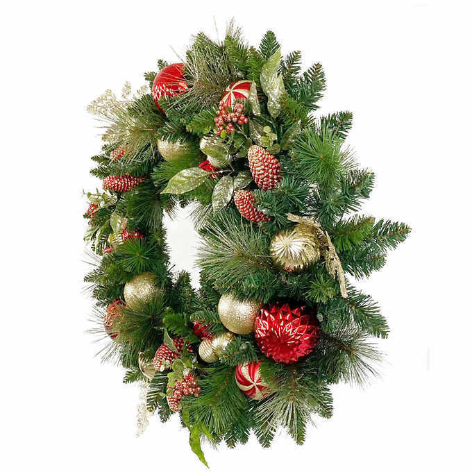Photo 3 of 30" Decorated LED Wreath. Simply place it on your front door and let the celebrations begin! A fuller look can be easily achieved by gently moving and arranging the branches and decorations. 50 Pre-lit LED White Lights. 50 Pre-lit LED white lights.