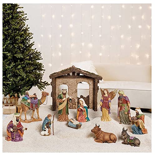 Photo 1 of Kirkland Signature Hand-Painted Christmas Nativity 13-Piece Set. 13-Piece Nativity Set. Hand-crafted and hand-painted with intricate detailing to build each piece. No assembly required. Includes: Manger, Cradle, Baby Jesus, Mary, Joseph, Angel, 3 Wise Men