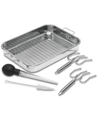 Photo 1 of Sedona 16" Stainless Steel Roaster Pan Set, Set includes 16" roasting pan, rack, turkey lifters, baster and cleaning brush' Straight sides prevent splatters and spills, Folding handles for a secure grip, Stainless steel, Hand wash; oven safe to 450°F