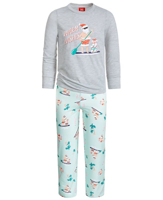 Photo 1 of SIZE 4-5 Matching Kid's Tropical Santa Mix It Family Pajama Set, Created for Macy's - Tea Green