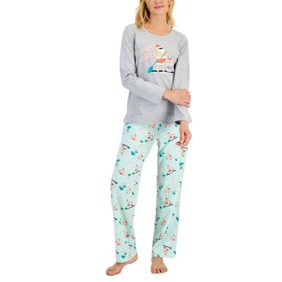 Photo 1 of SIZE XSMALL - Matching Women's Tropical Santa Mix It Family Pajama Set, Created for Macy's - Tea Green