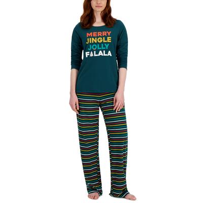 Photo 1 of SIZE MEDIUM - Matching Women's Merry Jingle Mix It Family Pajama Set, Created for Macy's - June Bug. Fa la la la fun! This set from Family Pajamas creates a festive look with a graphic top with matching striped pants