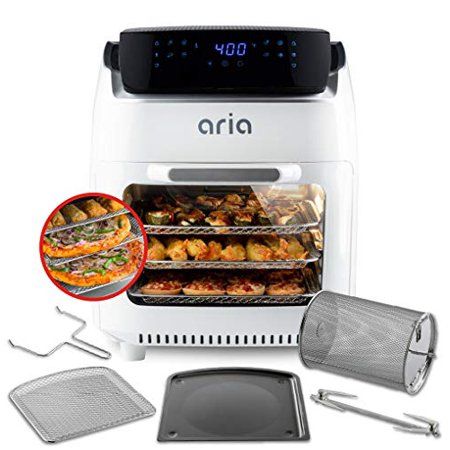 Photo 1 of Aria 10 Qt. White Stainless Steel Air Fryer with Touch Screen and Premium Accessory Set and Recipe Book - White. Bake, fry, rotisserie, reheat, dehydrate, grill and roast your favorite meats, breakfasts, desserts, and vegetables faster than ever with the 