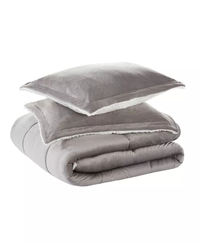 Photo 2 of FULL / QUEEN Premier Comfort Reversible Velvet to Sherpa Comforter Set, Full/Queen. Cozy up to plush textures and superior warmth. This Premier Comfort reversible mini set comforter boasts a luxurious micro velvet that reverses to a soft ivory sherpa back