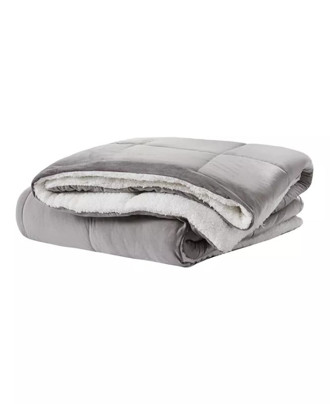 Photo 3 of FULL / QUEEN Premier Comfort Reversible Velvet to Sherpa Comforter Set, Full/Queen. Cozy up to plush textures and superior warmth. This Premier Comfort reversible mini set comforter boasts a luxurious micro velvet that reverses to a soft ivory sherpa back