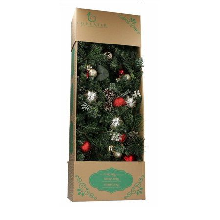 Photo 1 of CG Hunter 9' Pre-Lit & Decorated Garland 90 LED Lights. Set up your indoor holiday scene instantly with the CG Hunter 9' Pre-Lit & Decorated Garland 90 LED Lights. It features perfectly shaped tapered tips that are a medium green color and have a natural,