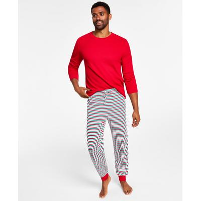 Photo 1 of SIZE M - Matching Men's Thermal Waffle Holiday Stripe Mix It Pajama Set, Created for Macy's - Bright White