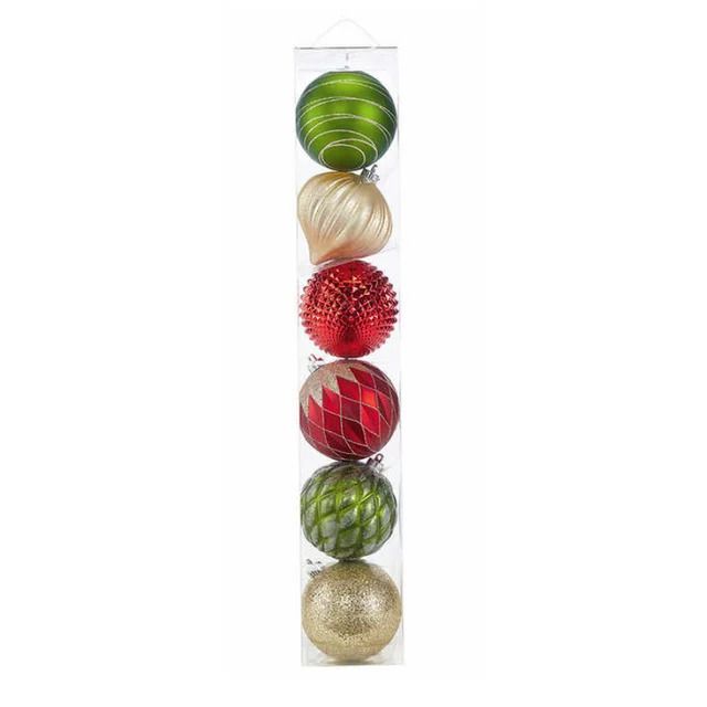 Photo 1 of 6" XLARGE Shatter Resistant Ornaments 6 piece of 6" each - Green & Red. Add some elegance to your holiday decorations this year with these shatter-resistant oversized ornaments. They are a perfect addition to any display whether on your tree, garland, in 