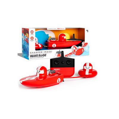 Photo 1 of Sharper Image RC Wave Rage, Wireless Rechargeable Bumper Boat with Tow Rider. Embark on a fast-paced aquatic adventure with the Sharper Image RC Wave Rage. This rechargeable speed boat uses real working propellers to achieve high speeds in any body of wat