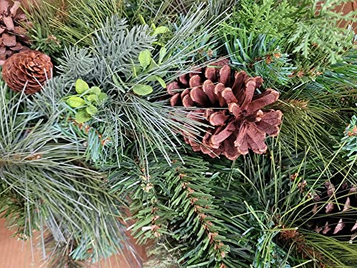 Photo 2 of Pre-Lit Battery Operated 32-Inch Artificial Wreath with Dual Color LED Lights and Greenery. The Pre-Lit Battery Operated 32-Inch Artificial Wreath with 50 Dual Color LED Lights and Greenery Pinecones Leaves features branch tips that are molded from real t